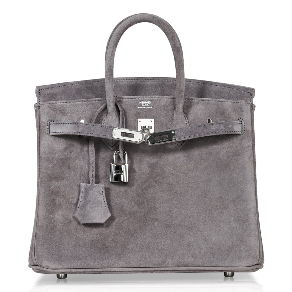 Birkin 25 Bag Gris Fume Doblis Suede with Palladium Hardware