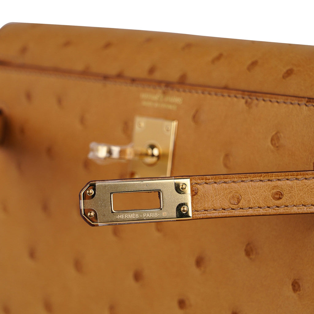 Kelly Danse Bag Tabac Camel Ostrich with Gold Hardware