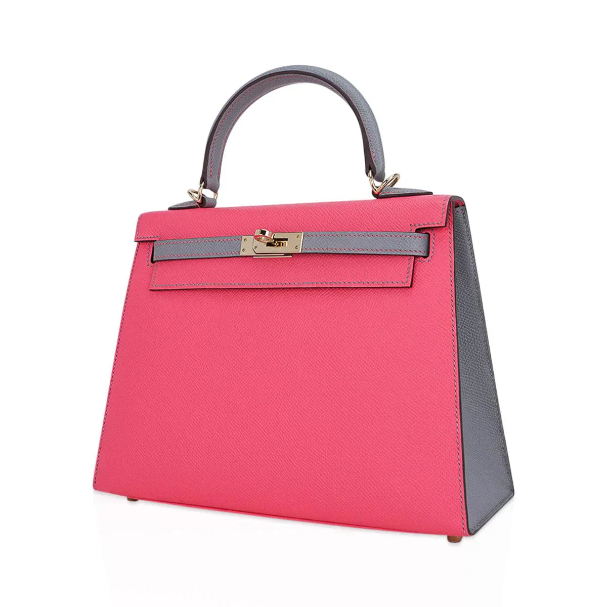 Kelly Sellier 25 HSS Bag Rose Azalee/Gris Mouette Leather Permabrass
