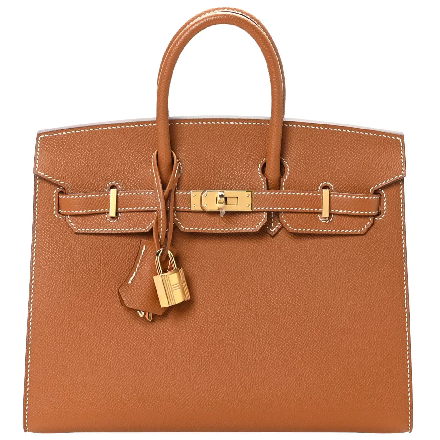 Birkin Sellier 25 Gold Epsom Leather Rolled Handles Gold Hardware Handbag