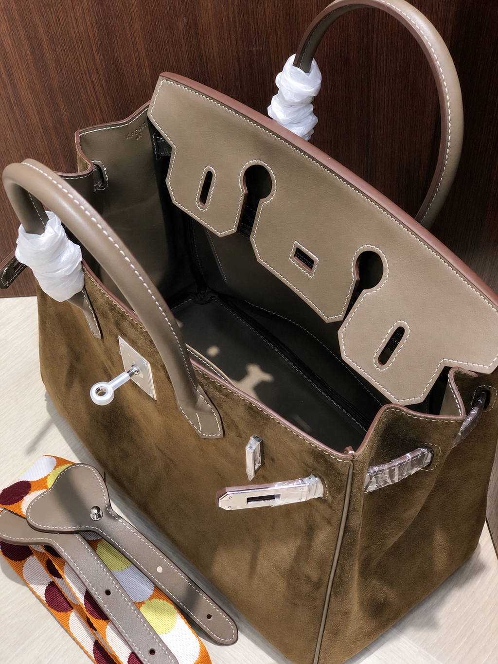 Birkin 30 Etoupe Swift Leather and Suede Splicing Bag
