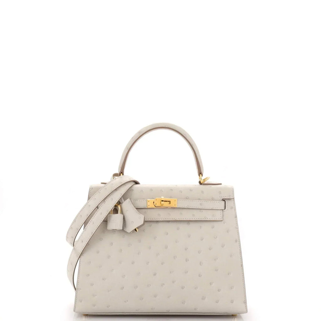 Kelly II Sellier Mini Beton Ostrich Gold Hardware