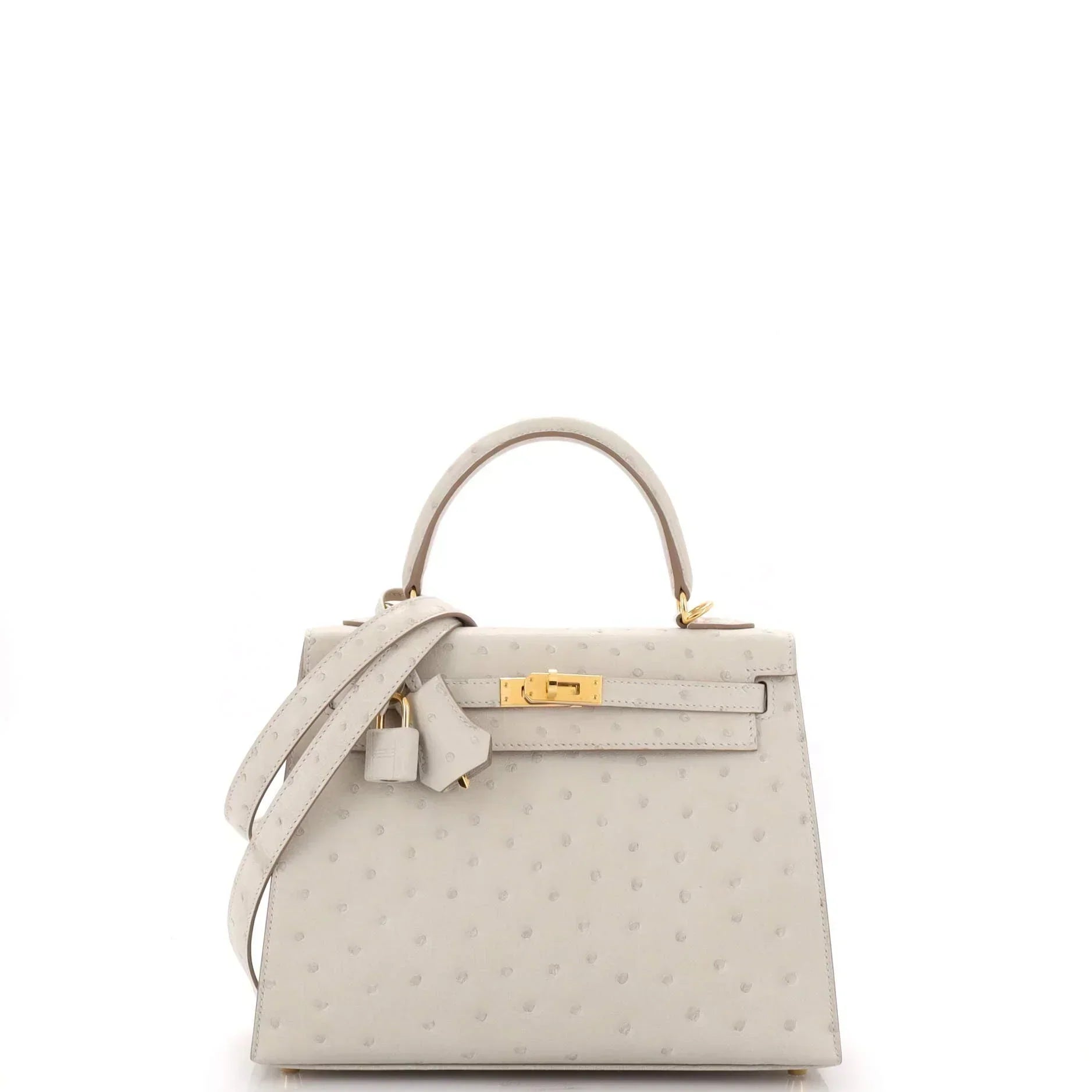 Kelly II Sellier Mini Beton Ostrich Gold Hardware