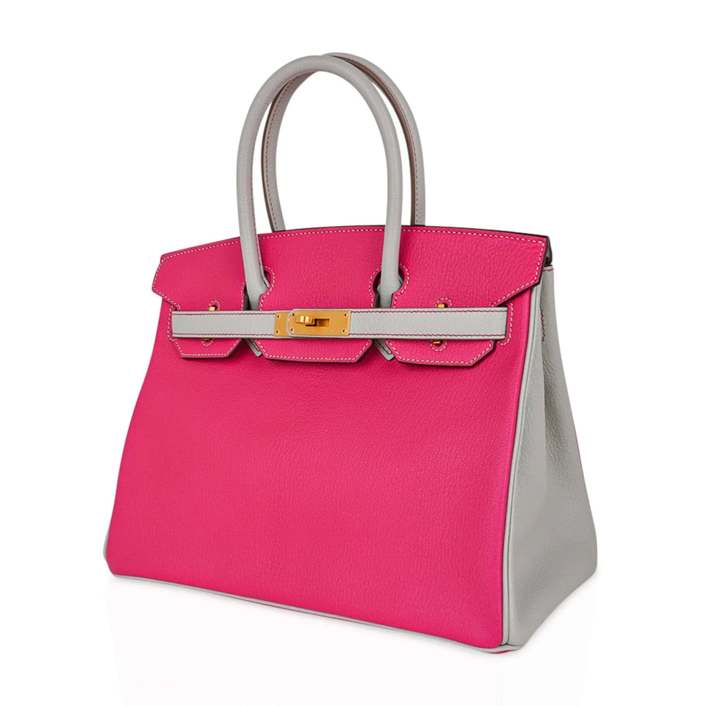 Special Order HSS Birkin 30 Bag Rose Shocking & Gris Perle Chevre Leather with Brushed Gold Hardware