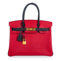 Birkin HSS 30 Bag Rouge Casaque and Black Chevre Brushed Gold Hardware