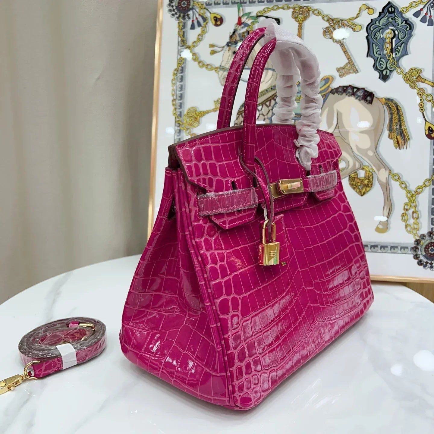 Birkin 30 Rose Pourpre Shiny Niloticus Crocodile Gold Hardware