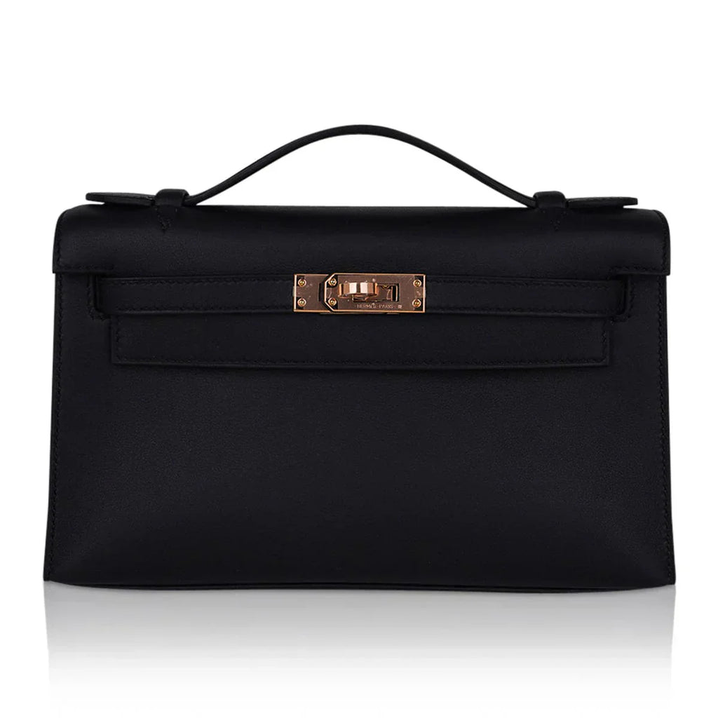Kelly Pochette Bag Black Rose Gold Hardware Clutch