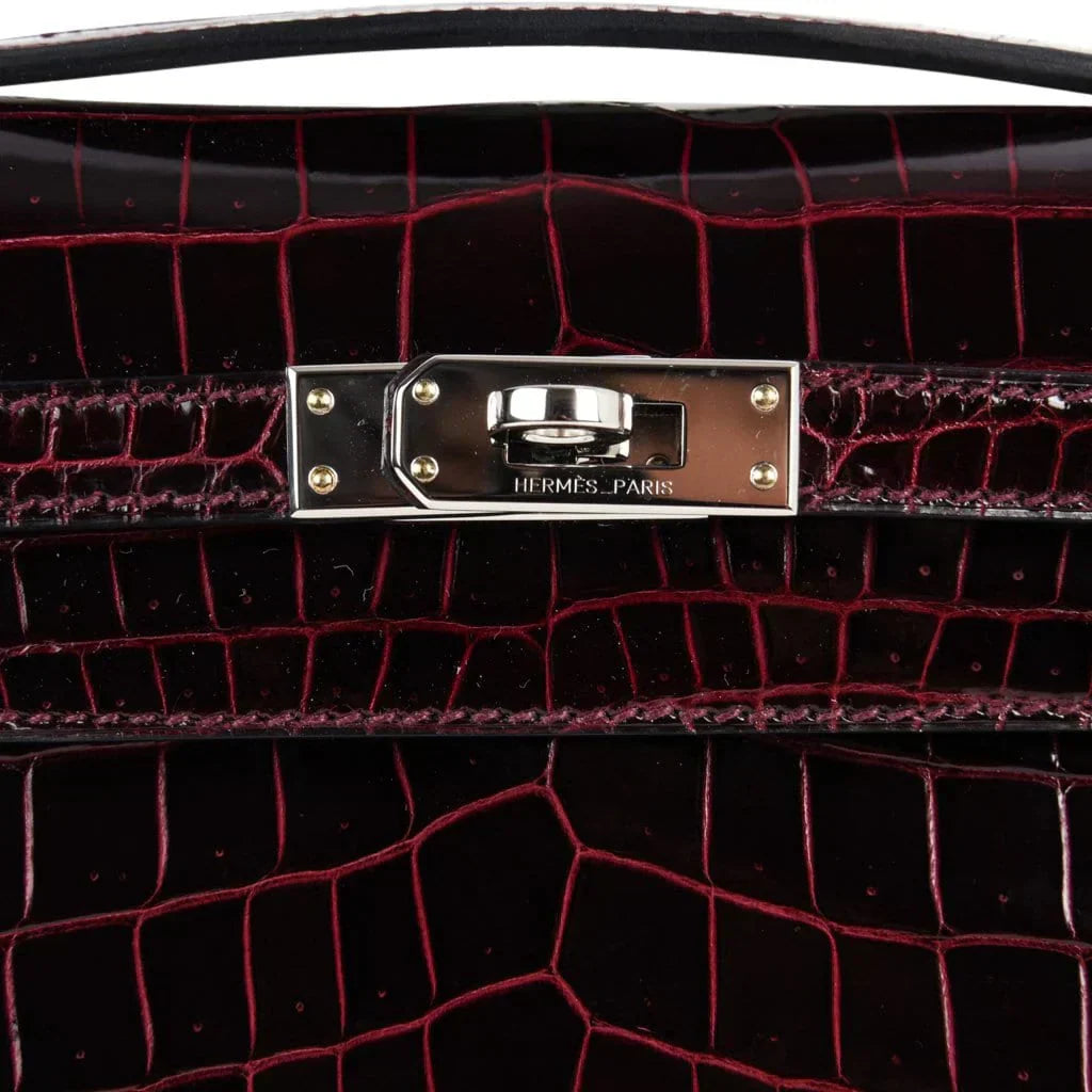 Kelly Pochette Clutch Bag Bordeaux Crocodile Jewel Toned Palladium