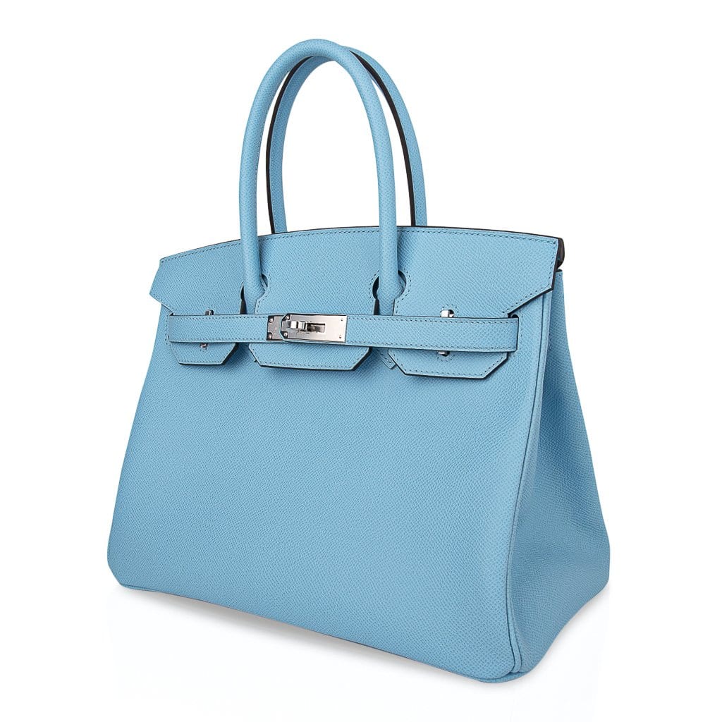 Birkin 30 Bag Blue Celeste Epsom Palladium Hardware New