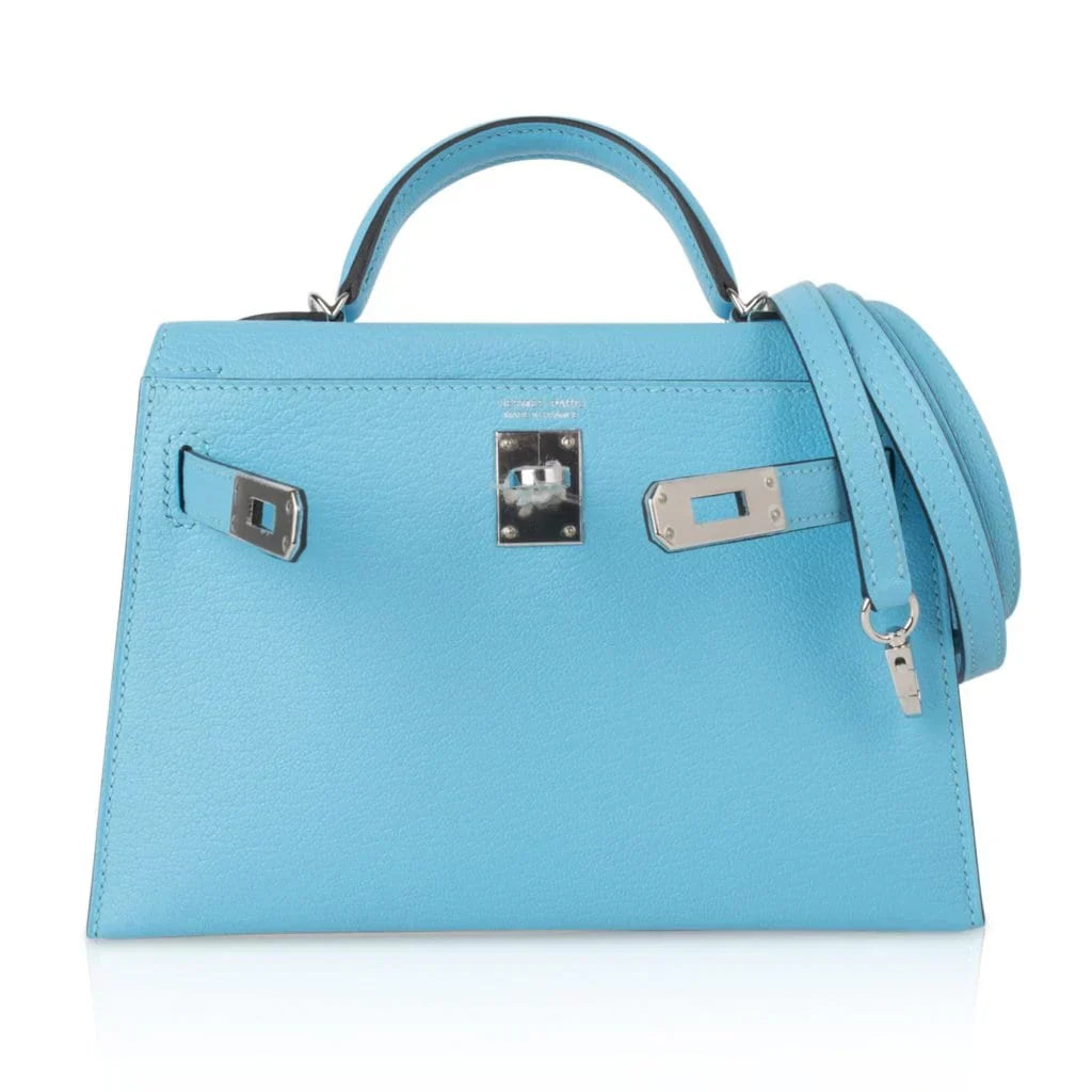 Kelly 20 Mini Sellier Bag Rare Blue Celeste Chevre Palladium
