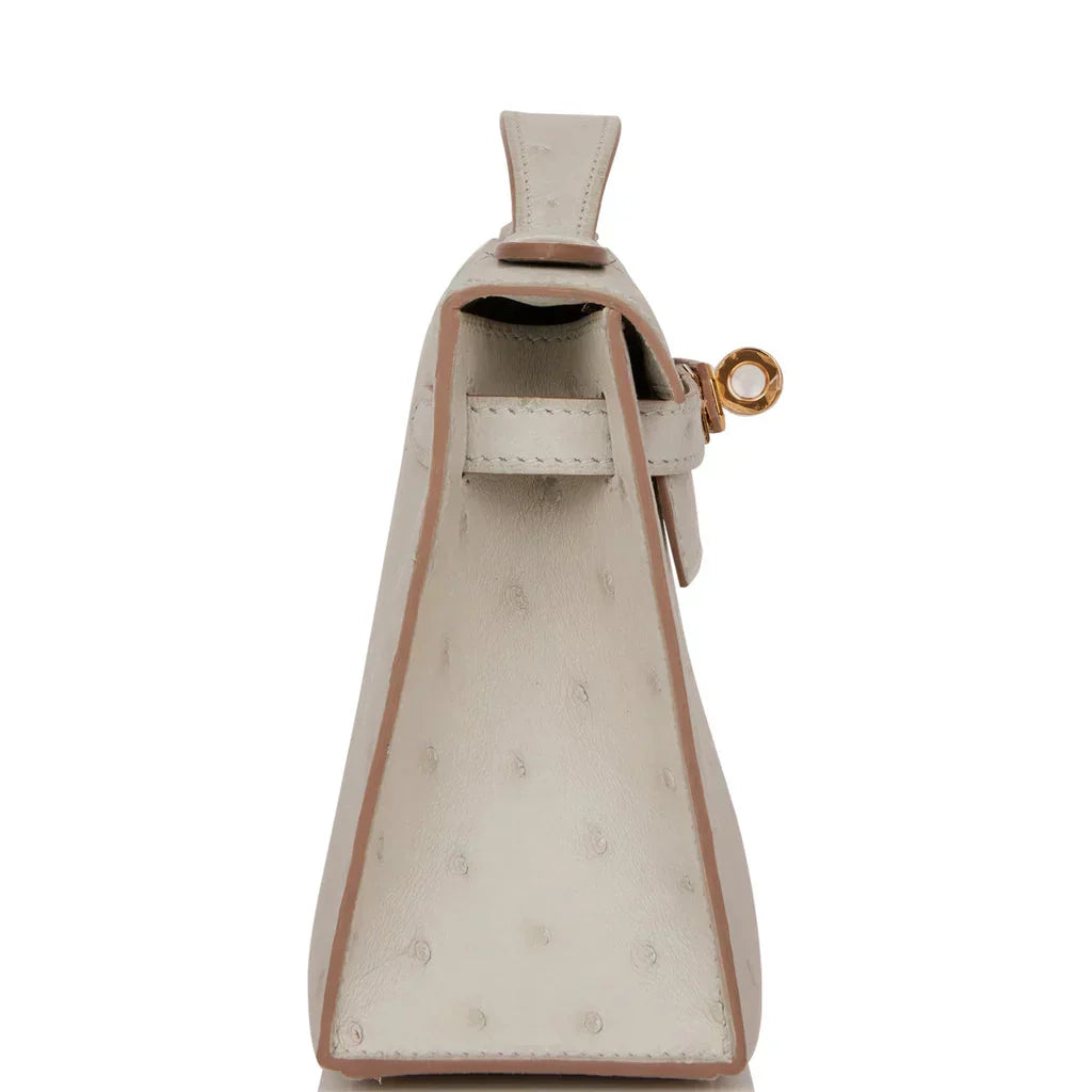 Kelly Pochette Gris Perle Ostrich Gold Hardware