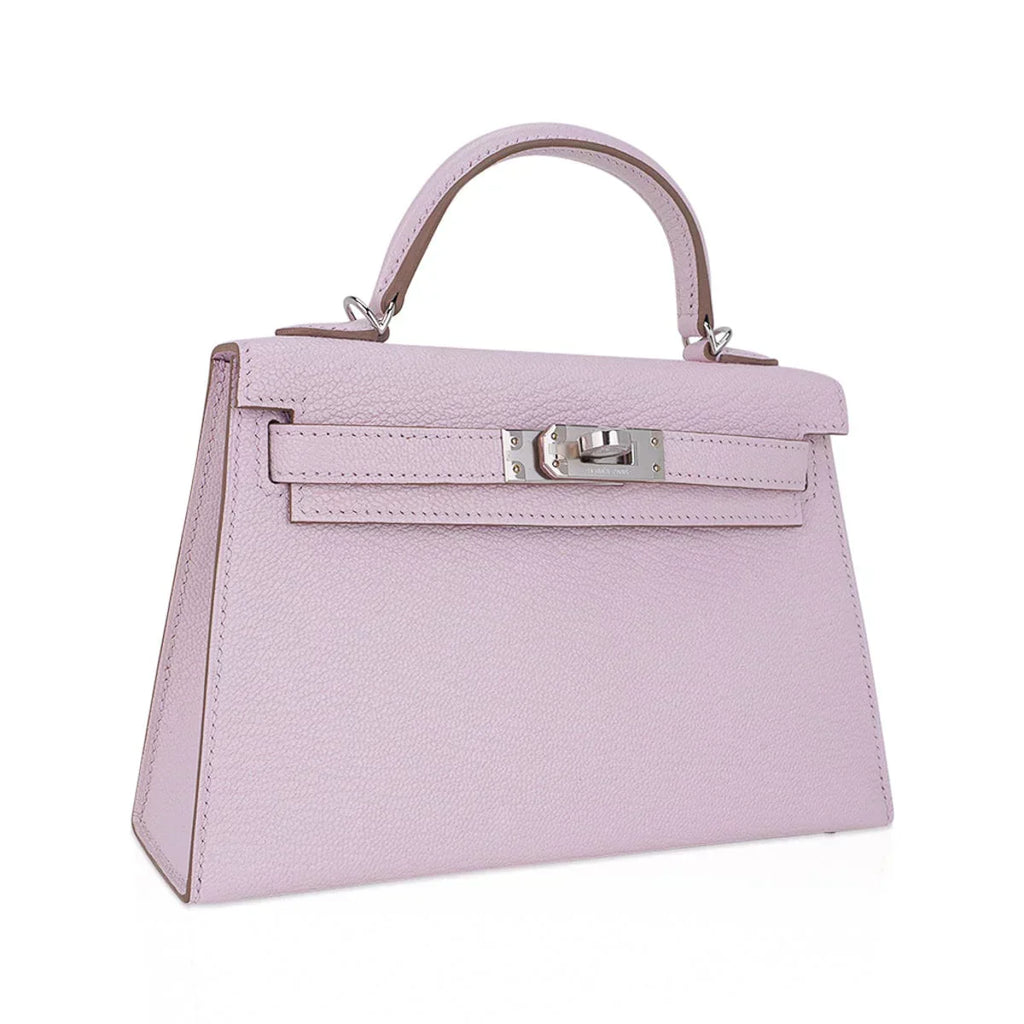 Mini Kelly 20 Bag Sellier Mauve Pale Chevre Leather with Palladium Hardware
