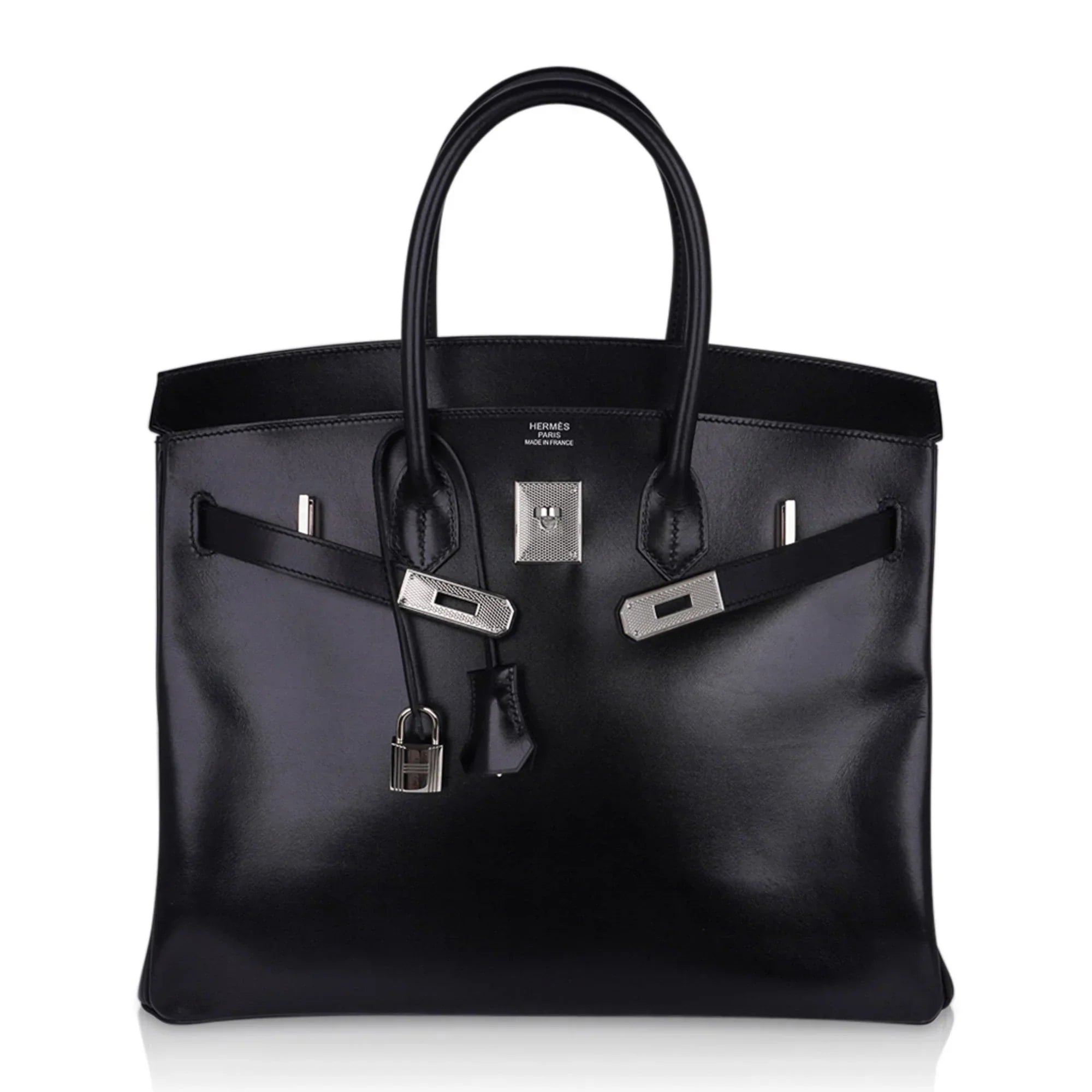 Birkin 35 Bag Black Box Palladium Guilloche Hardware