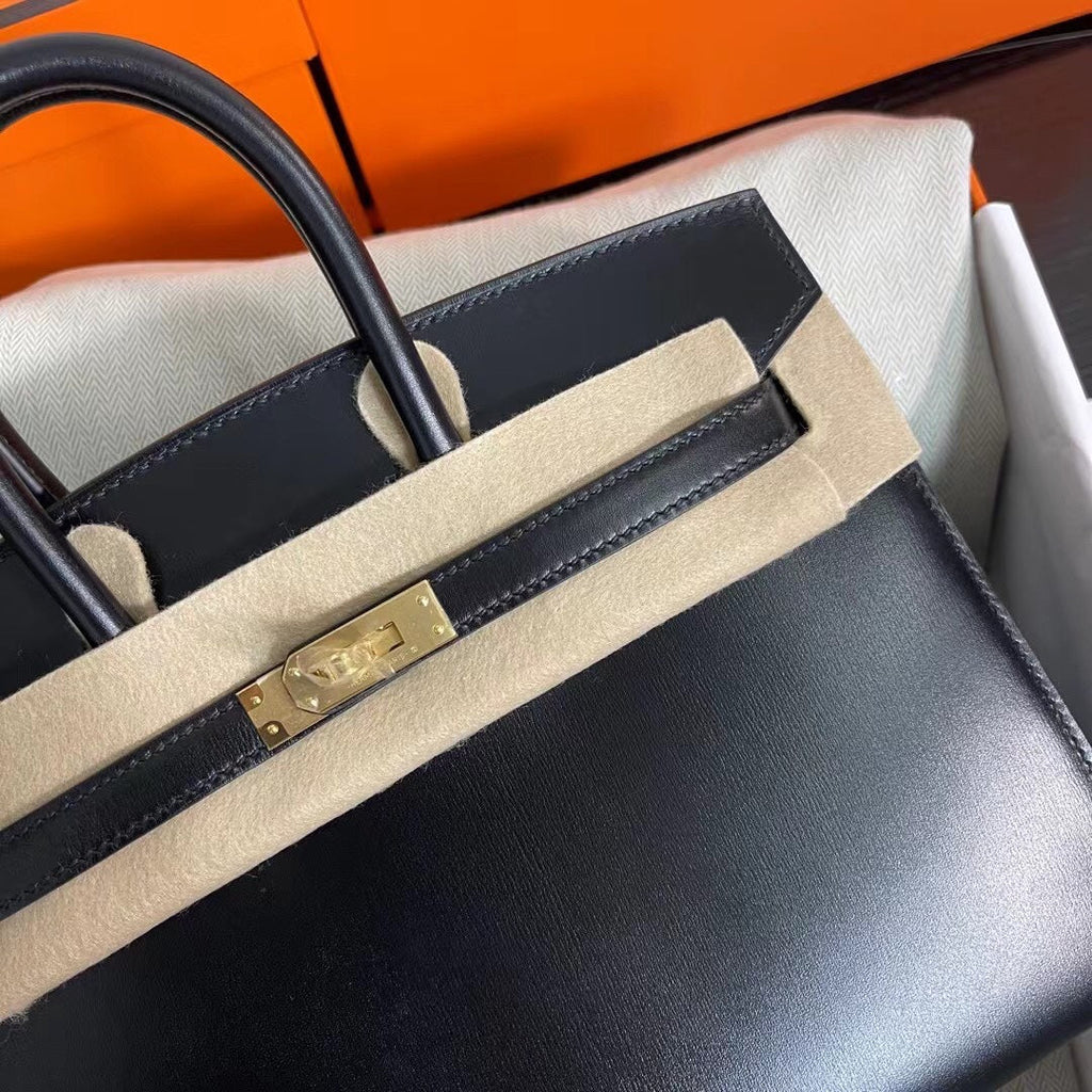 Birkin 25 Sellier Noir Box Calfskin Gold Hardware