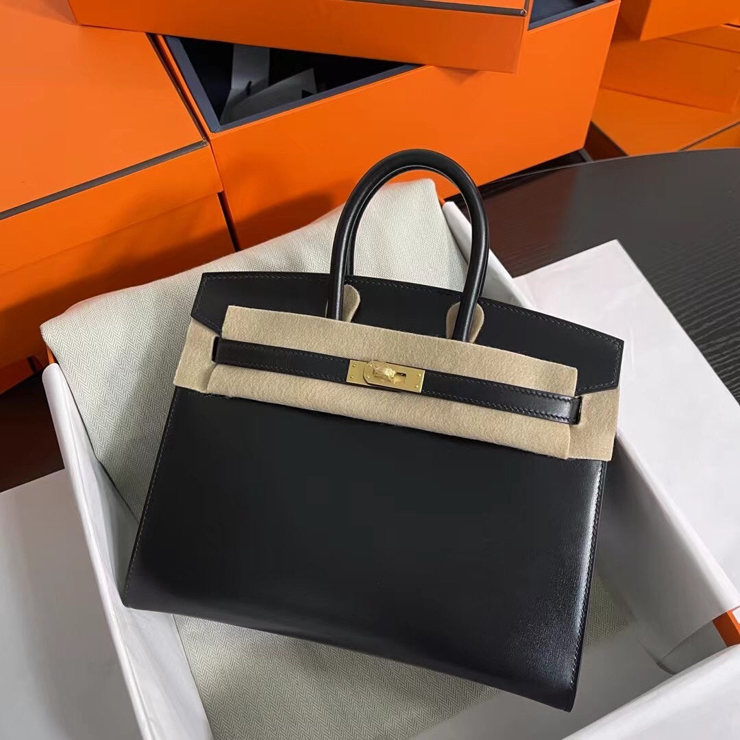 Birkin 25 Sellier Noir Box Calfskin Gold Hardware