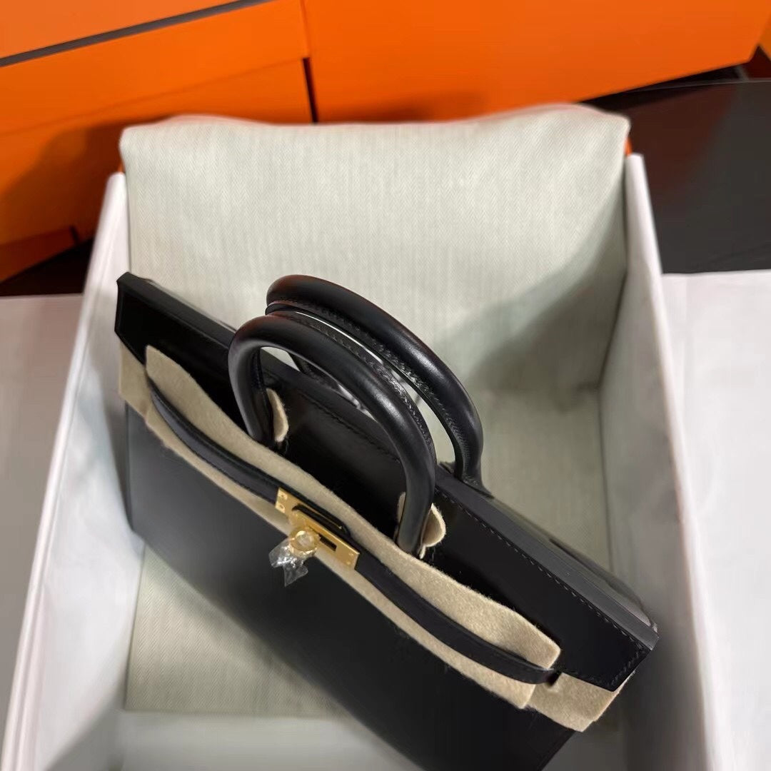 Birkin 25 Sellier Noir Box Calfskin Gold Hardware