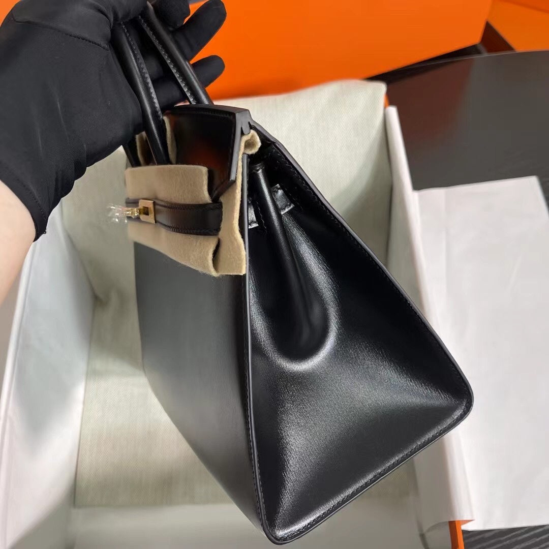 Birkin 25 Sellier Noir Box Calfskin Gold Hardware