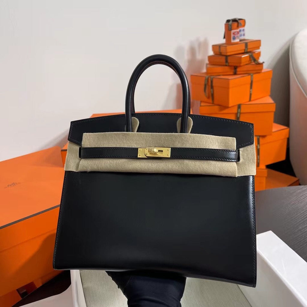 Birkin 25 Sellier Noir Box Calfskin Gold Hardware