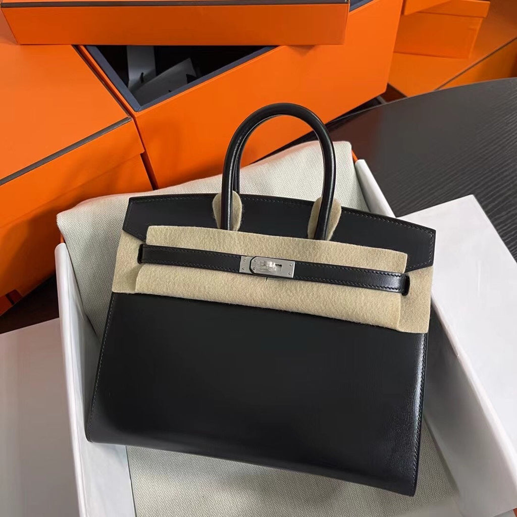 Hermès Birkin 25 Sellier Noir Box Calfskin Silver Hardware