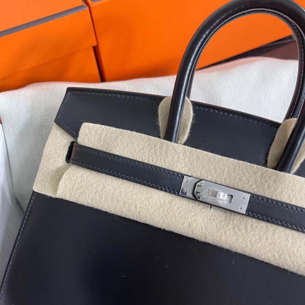 Hermès Birkin 25 Sellier Noir Box Calfskin Silver Hardware