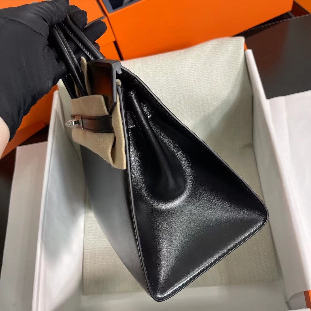 Hermès Birkin 25 Sellier Noir Box Calfskin Silver Hardware