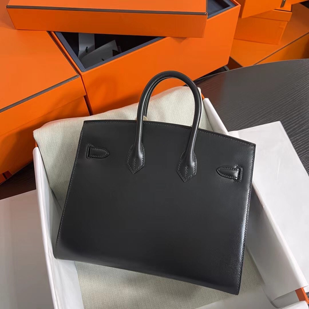 Hermès Birkin 25 Sellier Noir Box Calfskin Silver Hardware