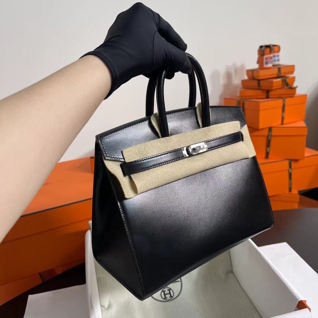 Hermès Birkin 25 Sellier Noir Box Calfskin Silver Hardware