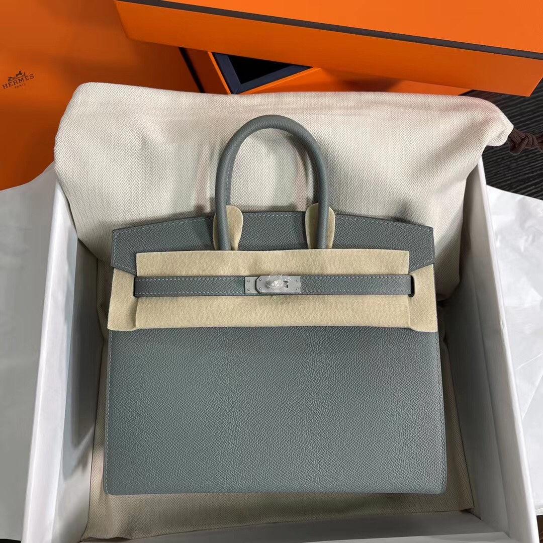 Birkin 25 Sellier 63 Vert Amande Epsom Silver Hardware