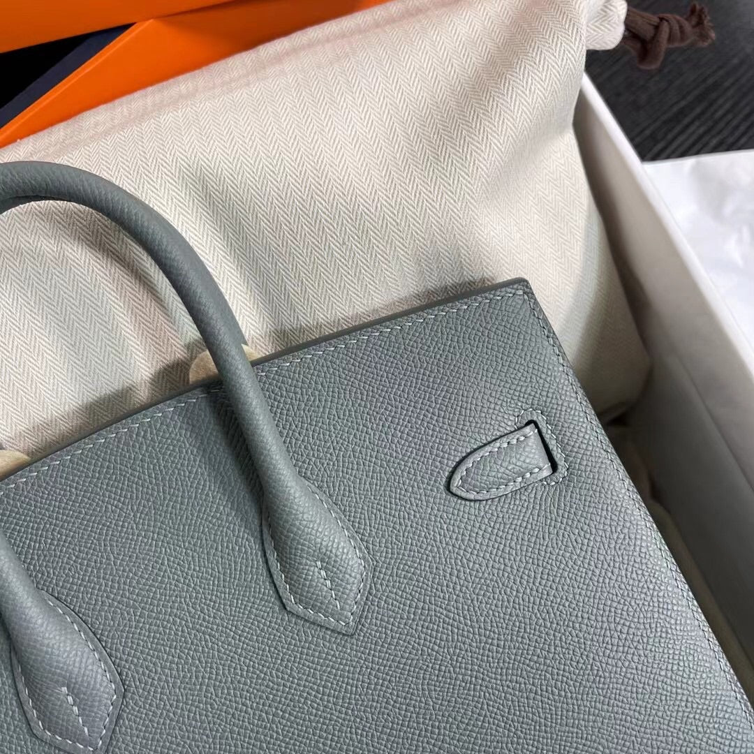Birkin 25 Sellier 63 Vert Amande Epsom Silver Hardware
