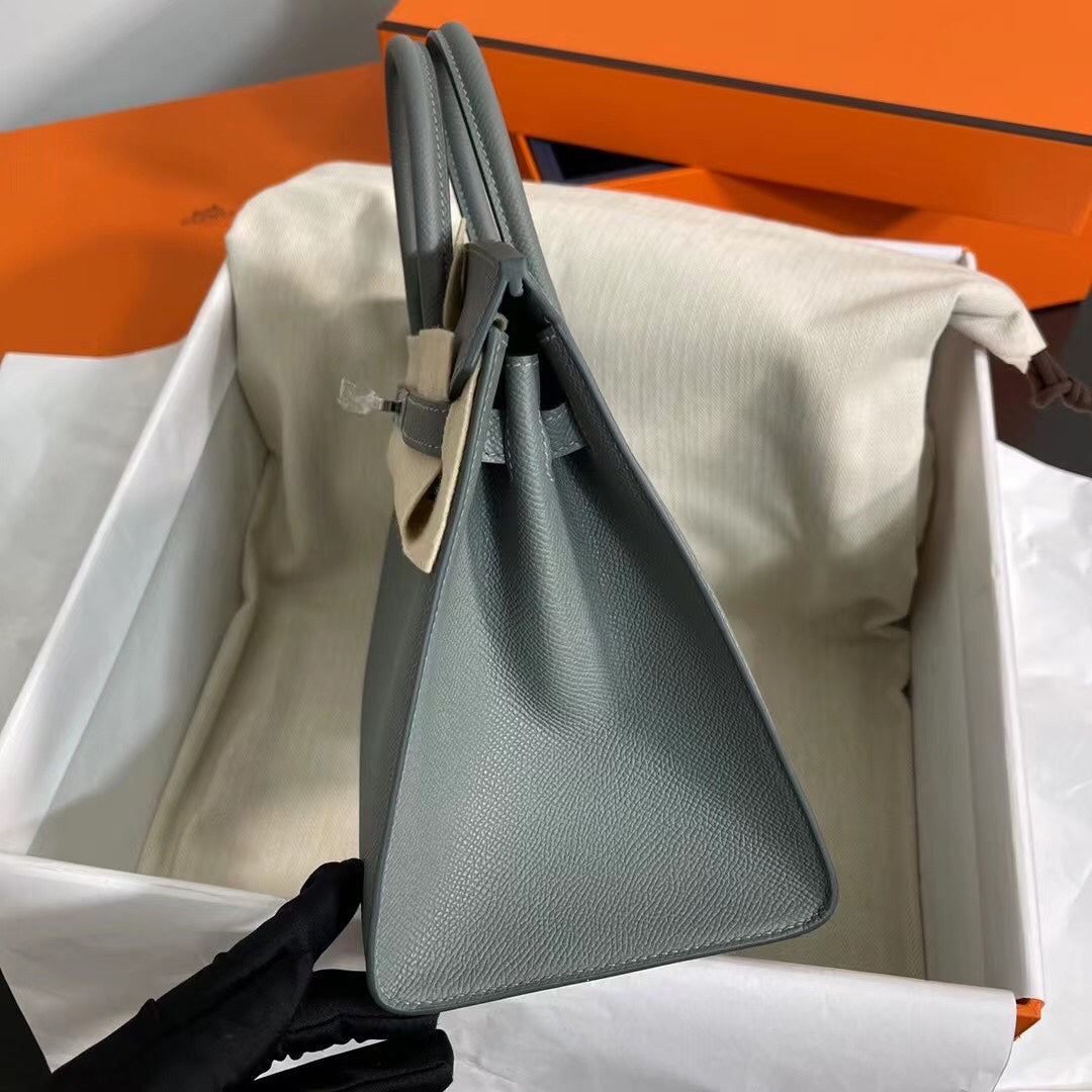Birkin 25 Sellier 63 Vert Amande Epsom Silver Hardware
