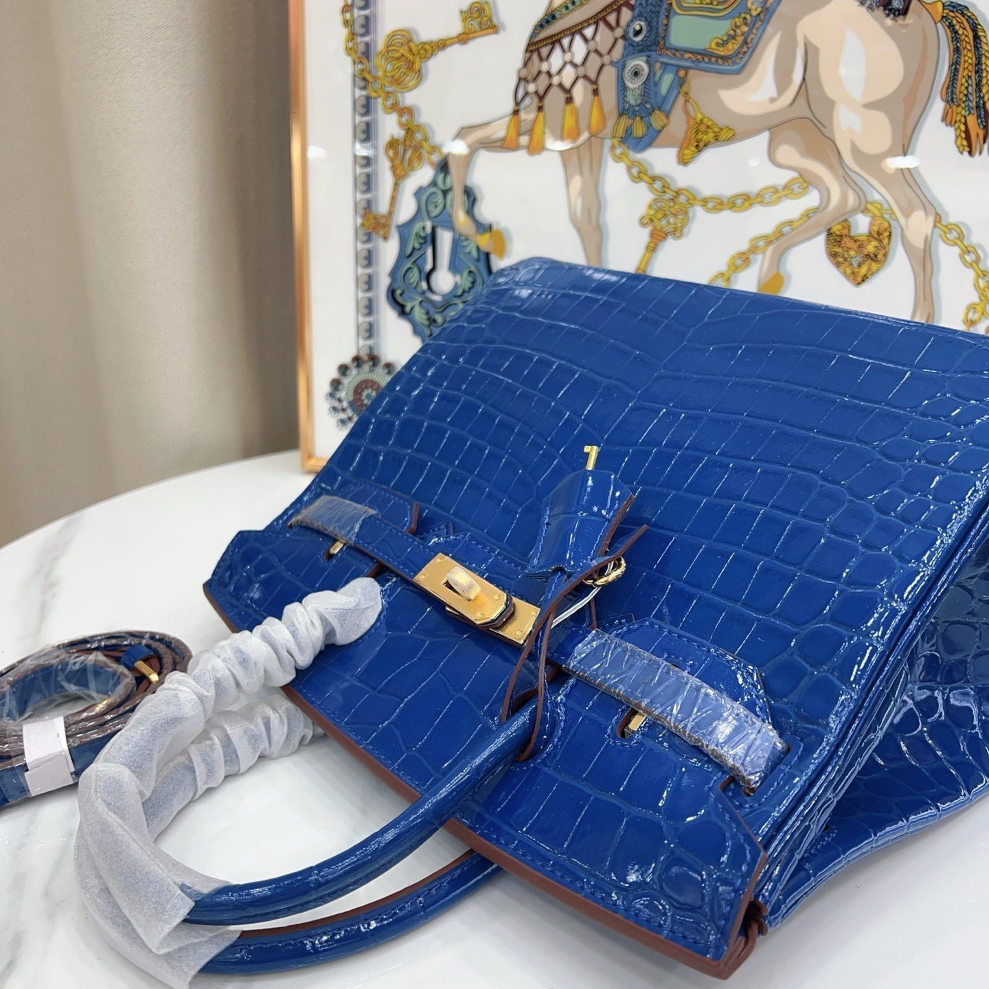 Birkin Style 25/30/35 Retourne in Royal Blue Crocodile-Embossed Leather (Gold Hardware)