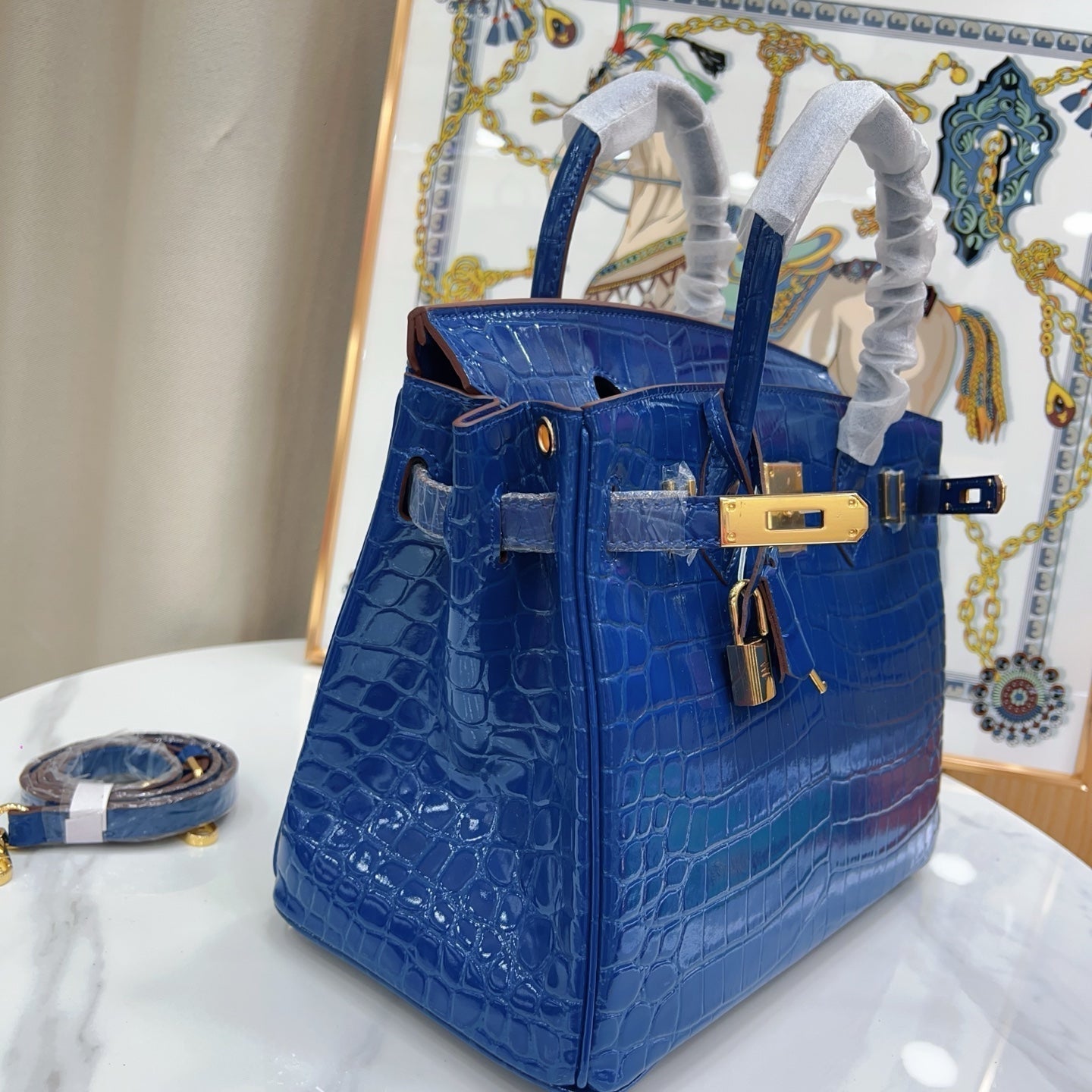 Birkin Style 25/30/35 Retourne in Royal Blue Crocodile-Embossed Leather (Gold Hardware)