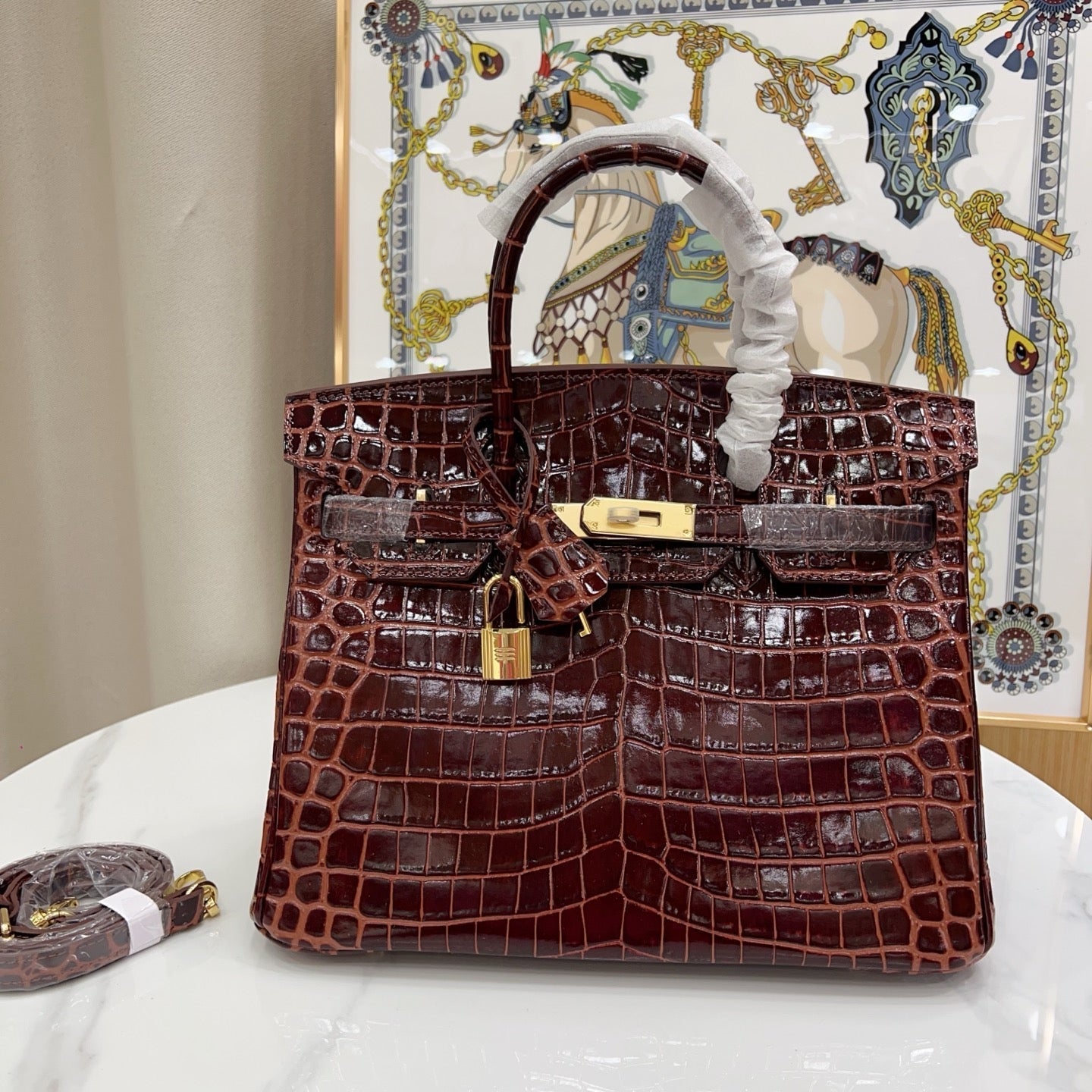 Birkin Style 25/30 Retourne in Rouge H Crocodile-Embossed Leather (Gold Hardware)