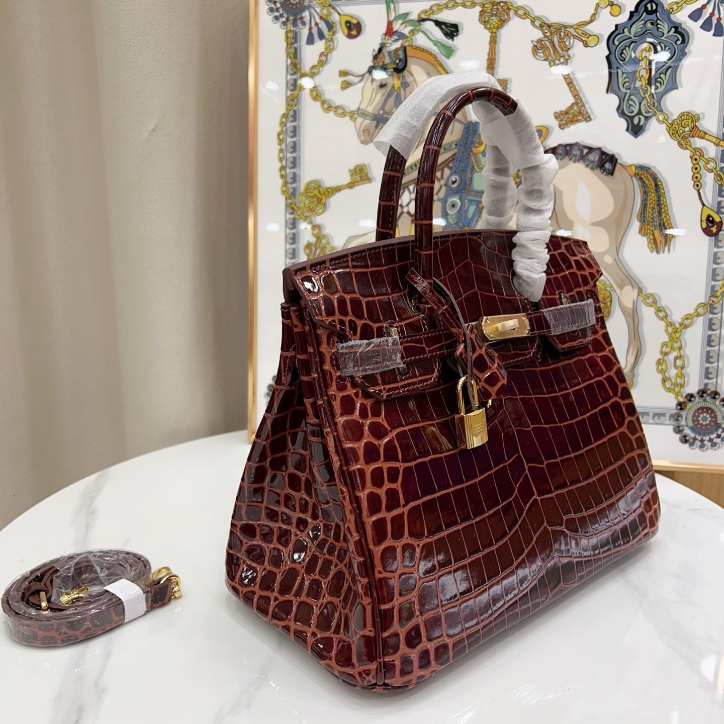 Birkin Style 25/30 Retourne in Rouge H Crocodile-Embossed Leather (Gold Hardware)