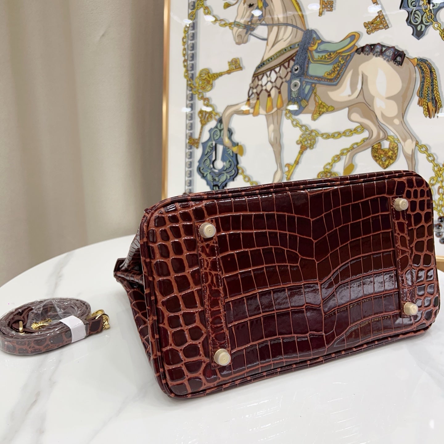 Birkin Style 25/30 Retourne in Rouge H Crocodile-Embossed Leather (Gold Hardware)