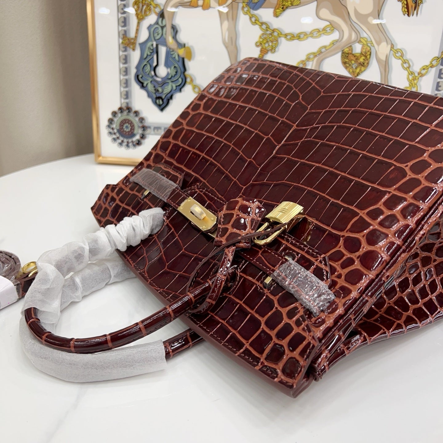 Birkin Style 25/30 Retourne in Rouge H Crocodile-Embossed Leather (Gold Hardware)