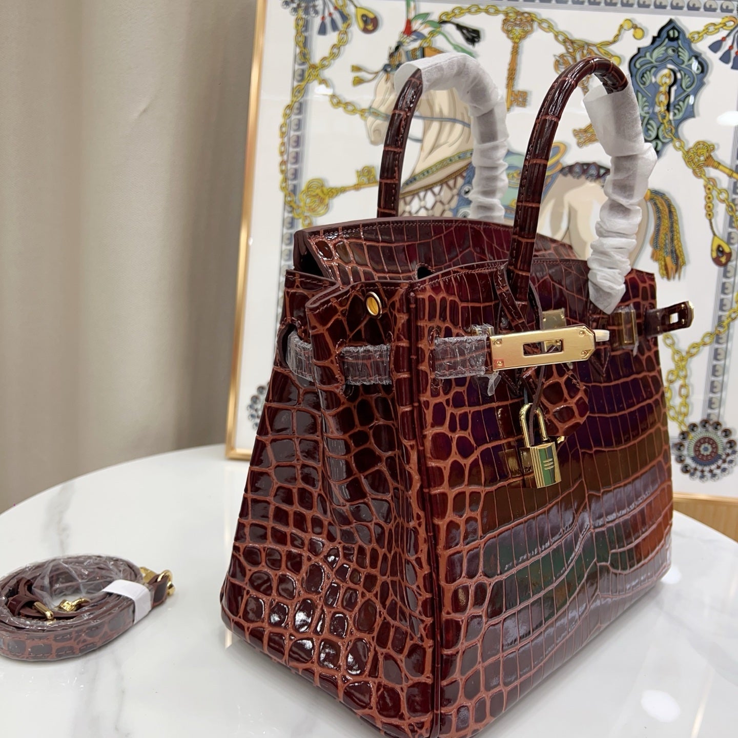 Birkin Style 25/30 Retourne in Rouge H Crocodile-Embossed Leather (Gold Hardware)
