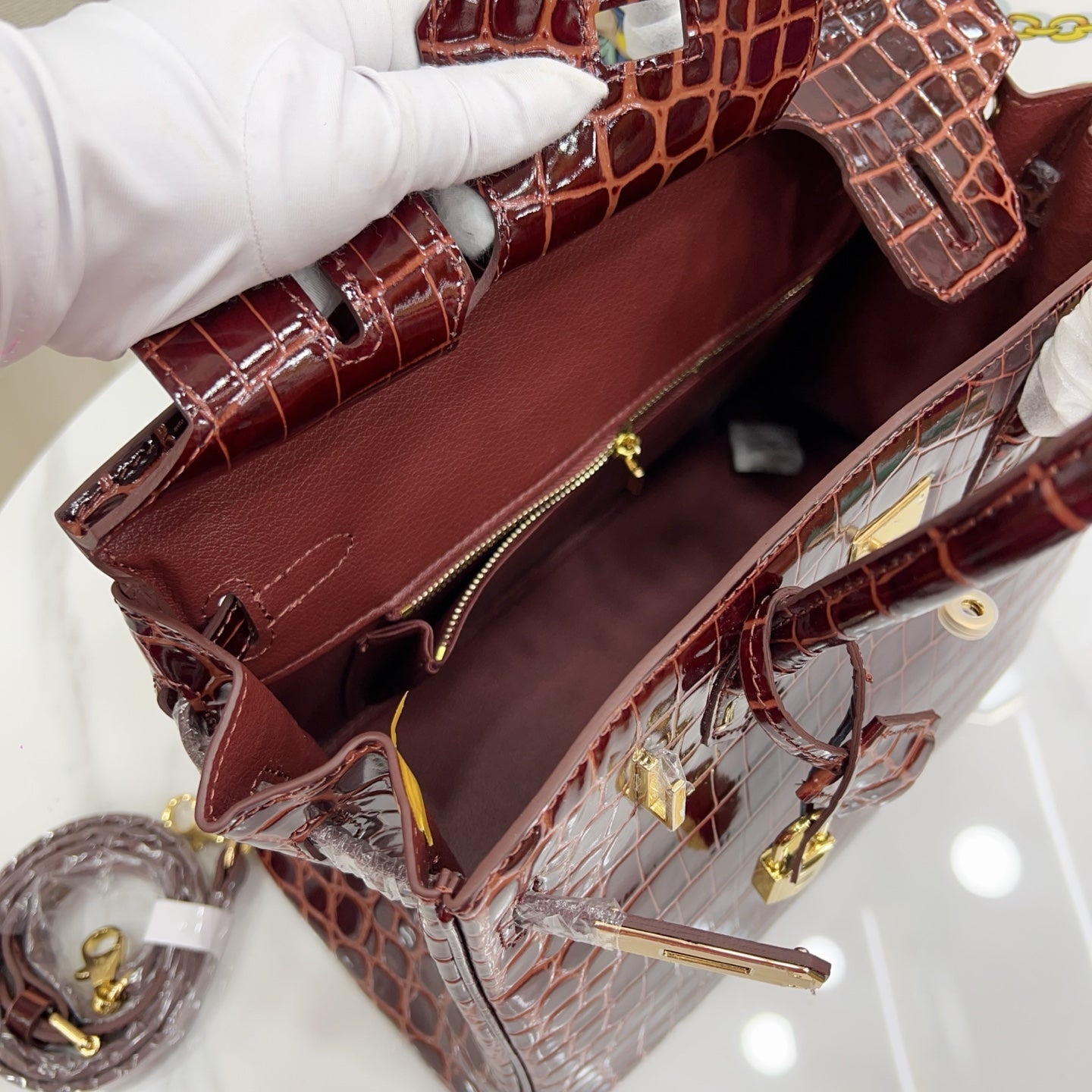 Birkin Style 25/30 Retourne in Rouge H Crocodile-Embossed Leather (Gold Hardware)