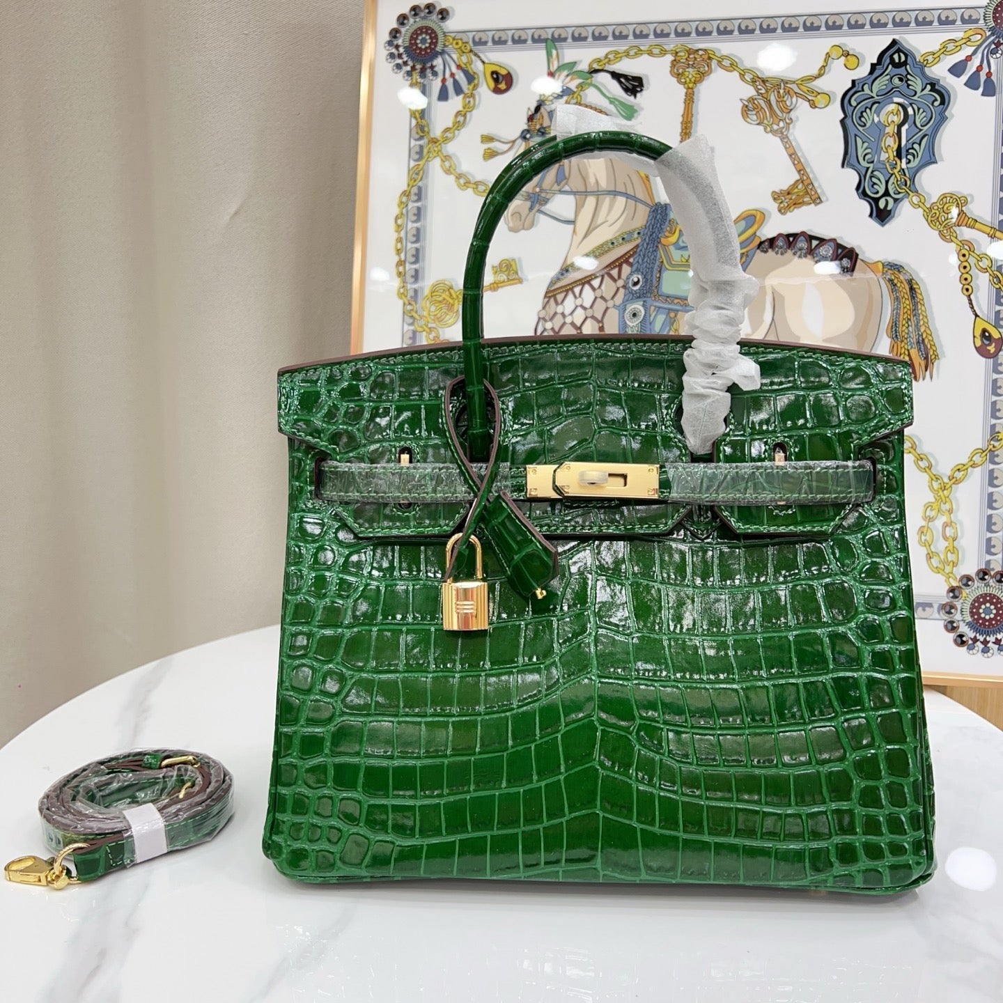 Birkin Style 25/30/35 Retourne in Vert Émeraude Crocodile-Embossed Leather (Gold Hardware)