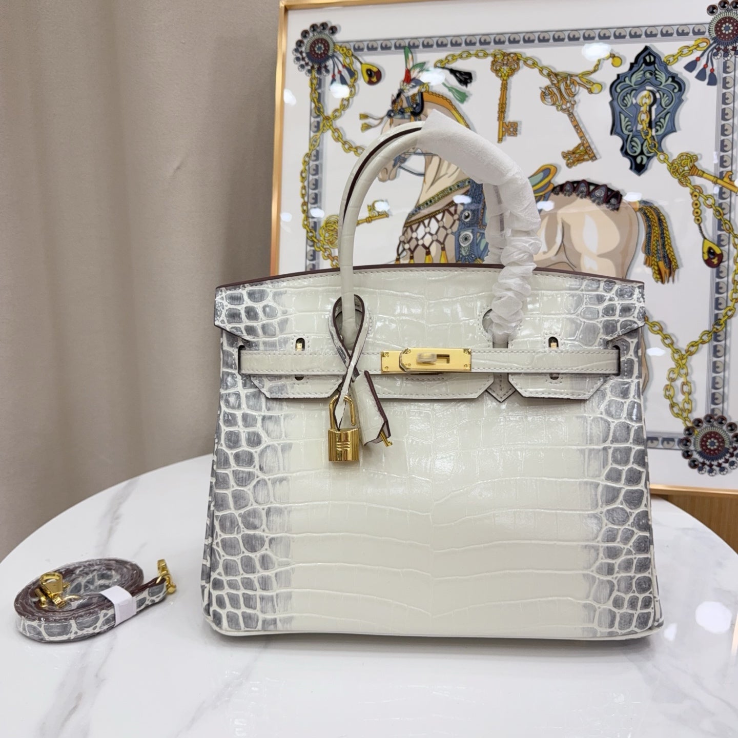 Birkin Style 25/30/35 Retourne in Himalaya Crocodile-Embossed Leather (Gold Hardware)