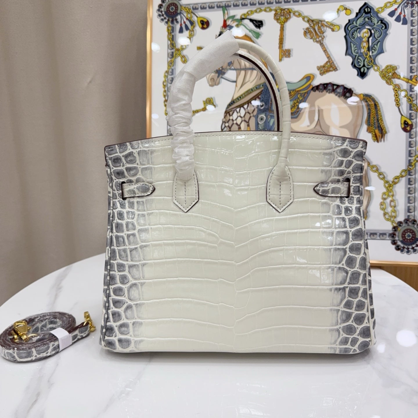 Birkin Style 25/30/35 Retourne in Himalaya Crocodile-Embossed Leather (Gold Hardware)