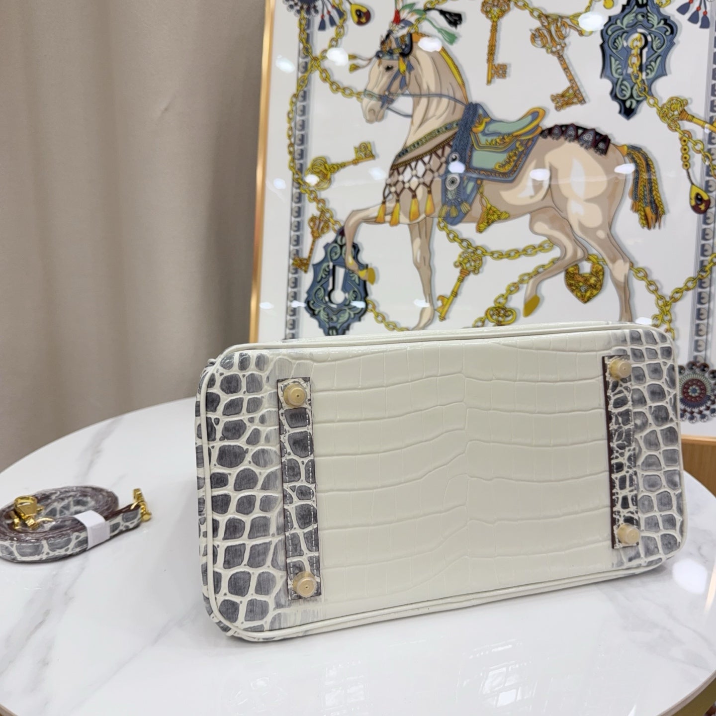 Birkin Style 25/30/35 Retourne in Himalaya Crocodile-Embossed Leather (Gold Hardware)