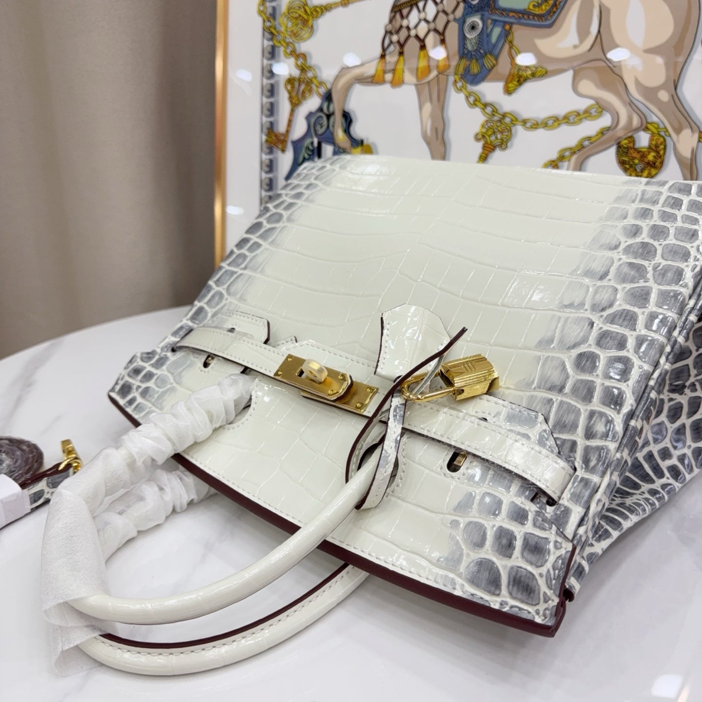 Birkin Style 25/30/35 Retourne in Himalaya Crocodile-Embossed Leather (Gold Hardware)