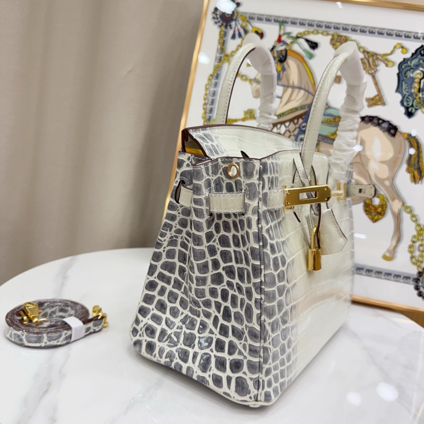 Birkin Style 25/30/35 Retourne in Himalaya Crocodile-Embossed Leather (Gold Hardware)