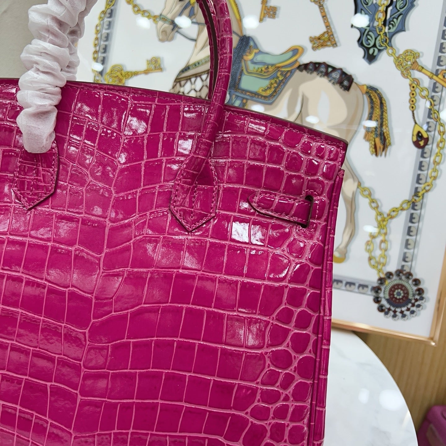 Birkin Style 25/30/35 Retourne in Rose Schéhérazade Crocodile-Embossed Leather (Gold Hardware)