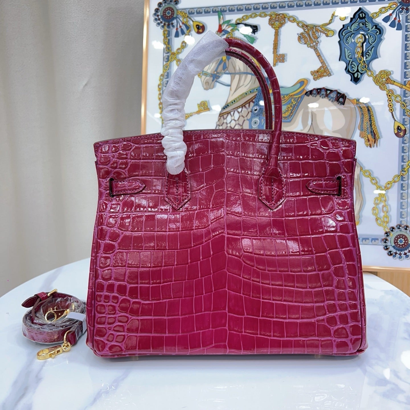 Birkin Style 25/30/35 Retourne in Rubis Crocodile-Embossed Leather (Gold Hardware)