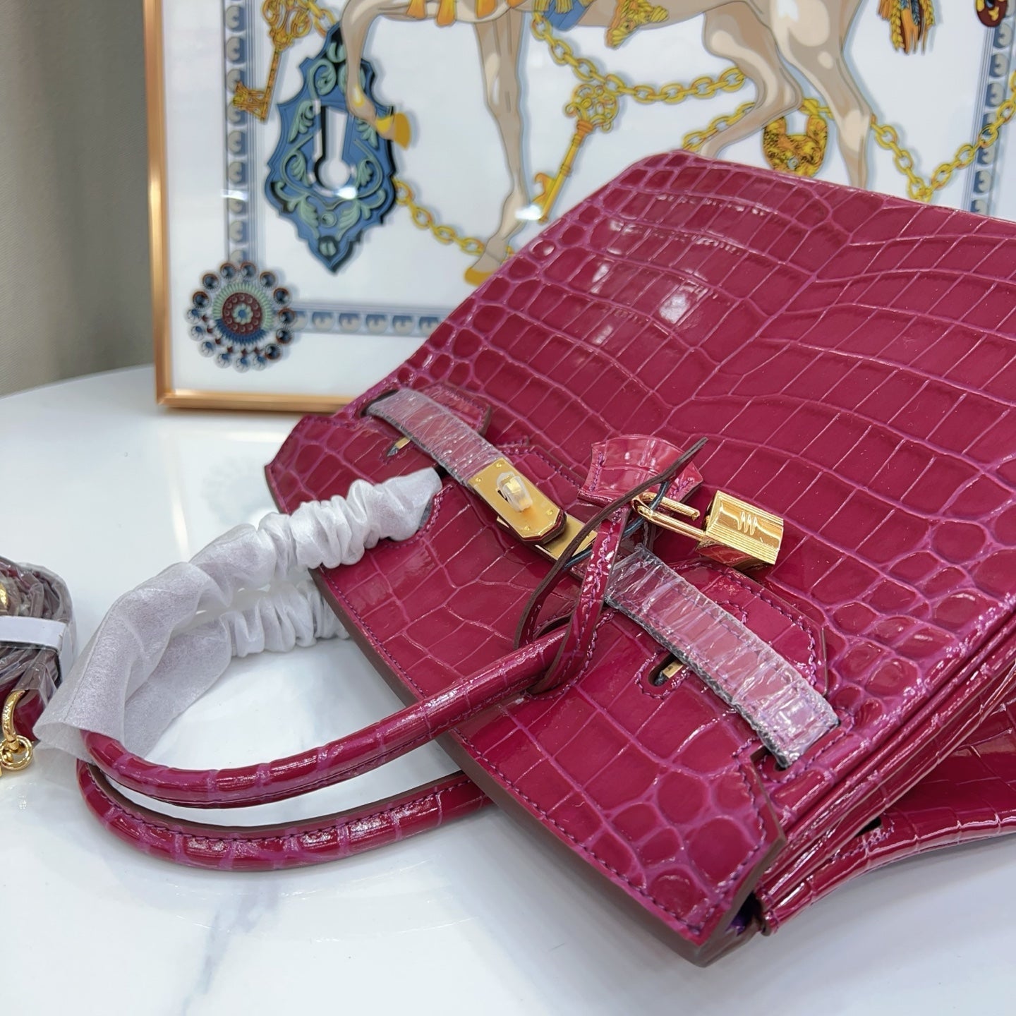 Birkin Style 25/30/35 Retourne in Rubis Crocodile-Embossed Leather (Gold Hardware)