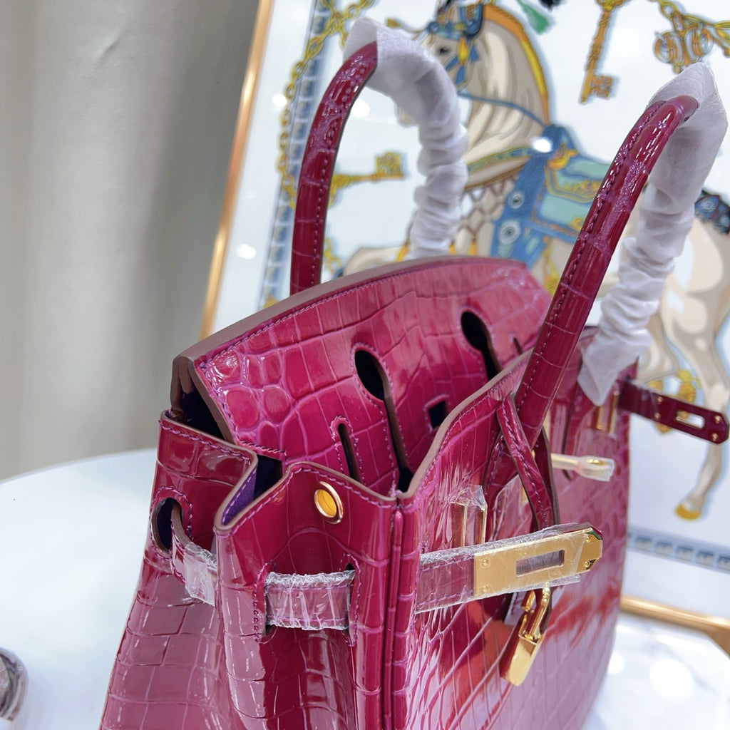 Birkin Style 25/30/35 Retourne in Rubis Crocodile-Embossed Leather (Gold Hardware)