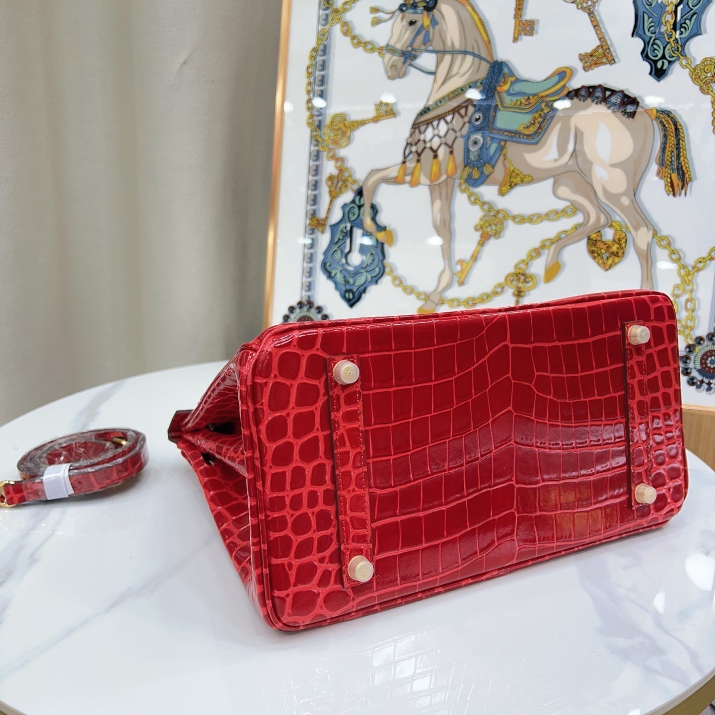Birkin Style 25/30/35 Retourne in Rouge Vif Crocodile-Embossed Leather (Gold Hardware)