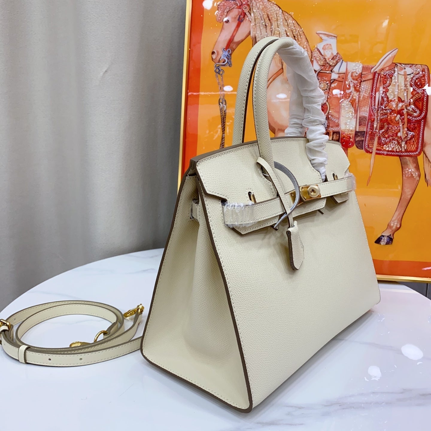 Birkin Style 25/30 Sellier in Craie Epsom Leather (Gold Hardware)